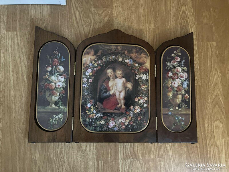 Álomszép hármas házi oltár asztalra és falra is tehető Madonna