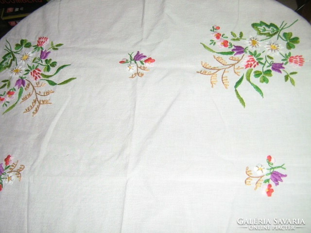 Beautiful hand-embroidered colorful floral tablecloth
