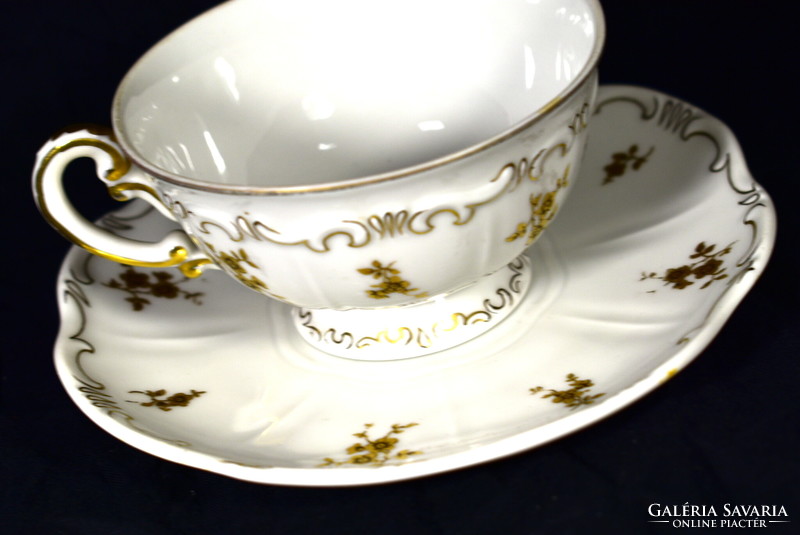 Zsolnay shield seal gilded neo-baroque porcelain tea cup with small flower pattern