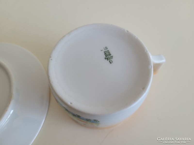 Régi Zsolnay porcelán teás csésze eozin japán minta keleti jelenet hölgyek dekor D