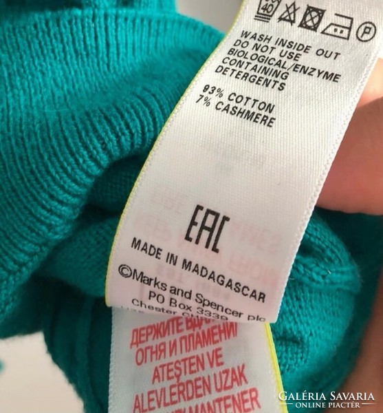 Blue Harbour M-es türkizzöld férfi pamut-cashmere pulóver
