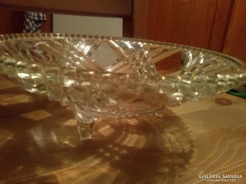 Flawless etched glass bowl, crystal bowl on legs, 1980