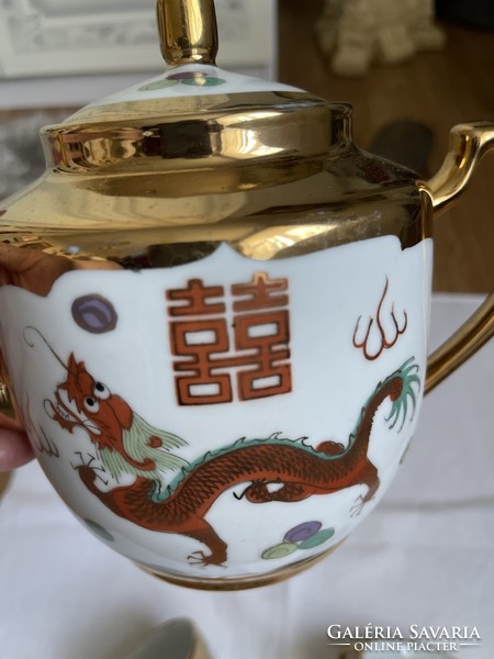Tündéri two-person china tea set with dragon, firebird, porcelain.