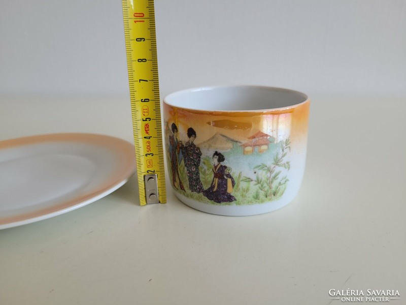 Old Zsolnay porcelain tea cup eozin Japanese pattern oriental scene ladies decor c
