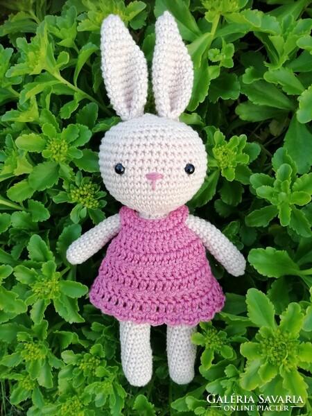 Hand crocheted bunny girl in tiny dress