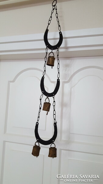 Rustic decoration, small cow bells, horseshoes, wind chime, door bell