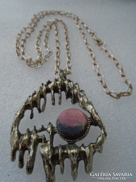 Scandinavian craftsman pendant with long chain and malachite gemstone pendant m: 6 x 4.1 cm chain 80 cm