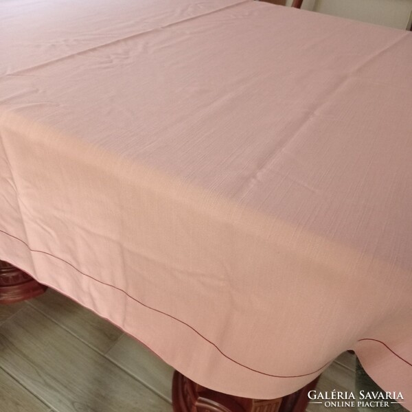 Large oval salmon tablecloth with 6 napkins, 210 x 155 cm