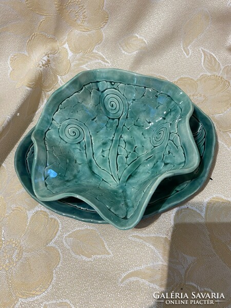 Ceramic bowl with matching oval plate