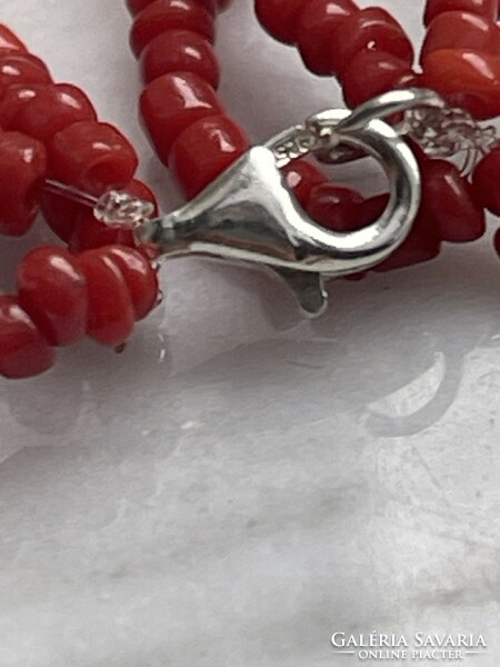 Real coral four-row bracelet with silver clasp, very beautiful.