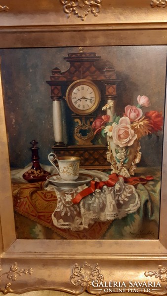 Franz Krischke (1885-1960)  " Asztali csendélet órával "