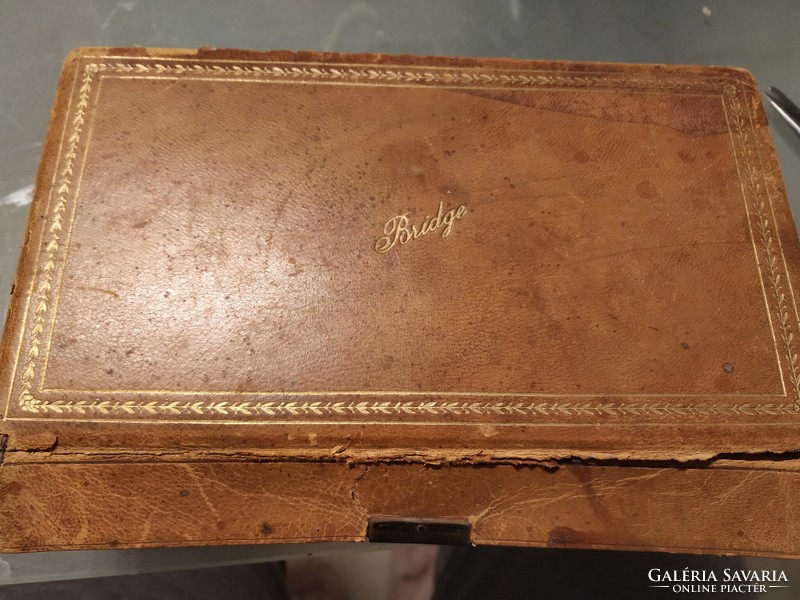 Antique leather card box, card holder