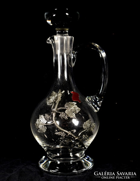 Crystal liquor decanter with figural pewter decoration of grapes!