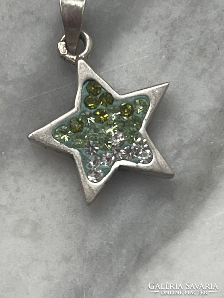 Silver green stone star pendant, elegant jewelry.