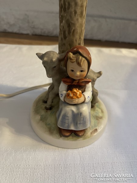 Beautiful hummel table lamp with little girl and little goat.
