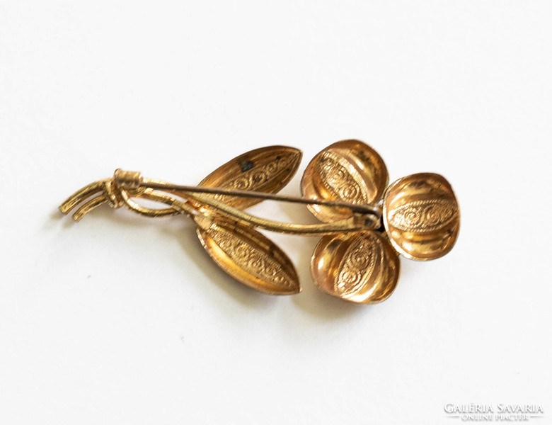 Antique floral brooch - vintage brooch, pin with rhinestones