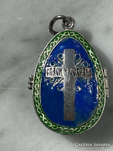 Beautiful orthodox openable charm holder, silver fire-enamelled pendant.