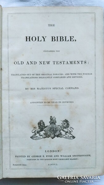 Antikvár Biblia (angol nyelvű 1850-es kiadás)