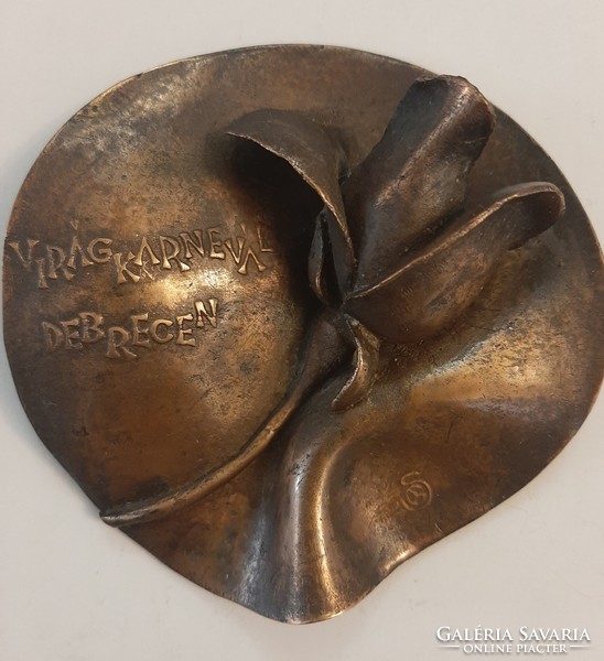17. Flower Carnival in Debrecen 1986 bronze commemorative plaque signed and marked piece in gift box