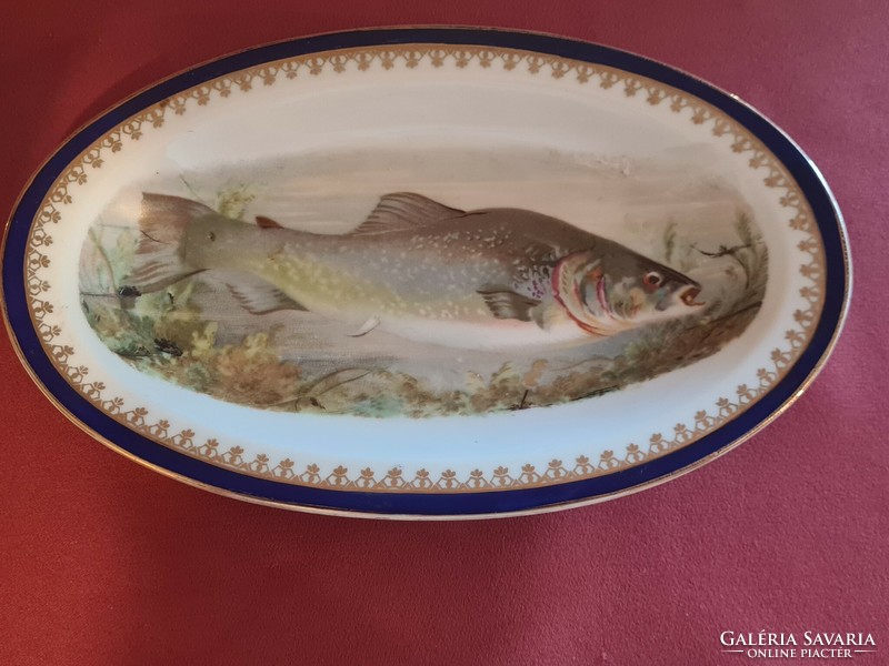 Antik halas porcelán készlet, hal dekorációval