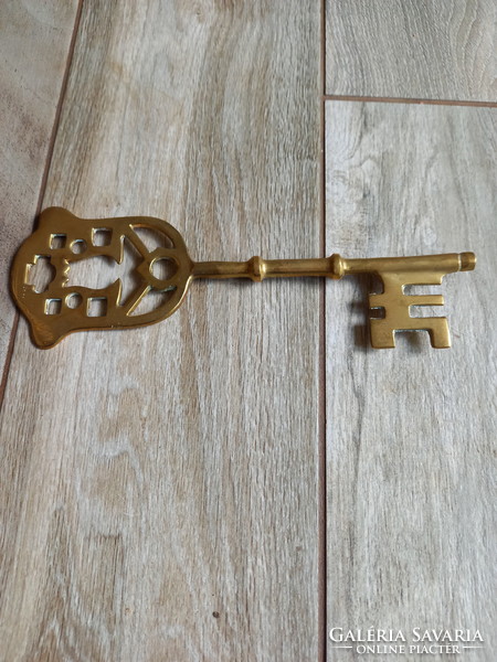 Beautiful old large copper key (23.5x8.5 cm)