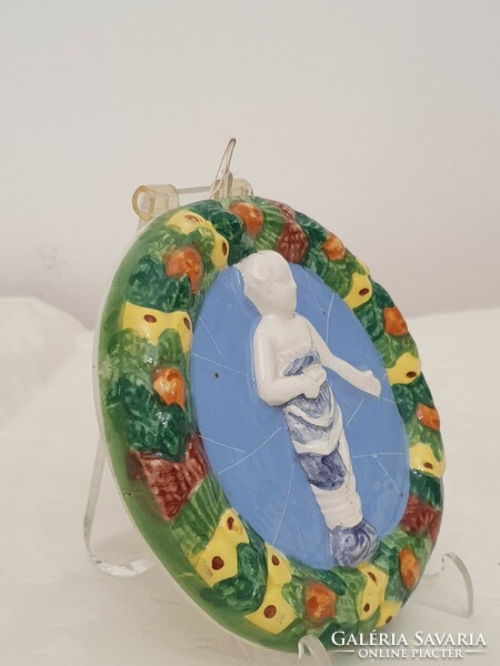Vintage olasz kézzel festett Luca Della Robbia majolika fali medál