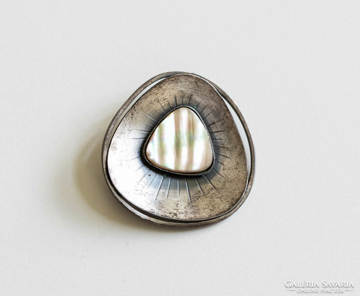 Retro metal brooch and pendant in one with mother-of-pearl inlay industrial jewelry - lapel pin, pin
