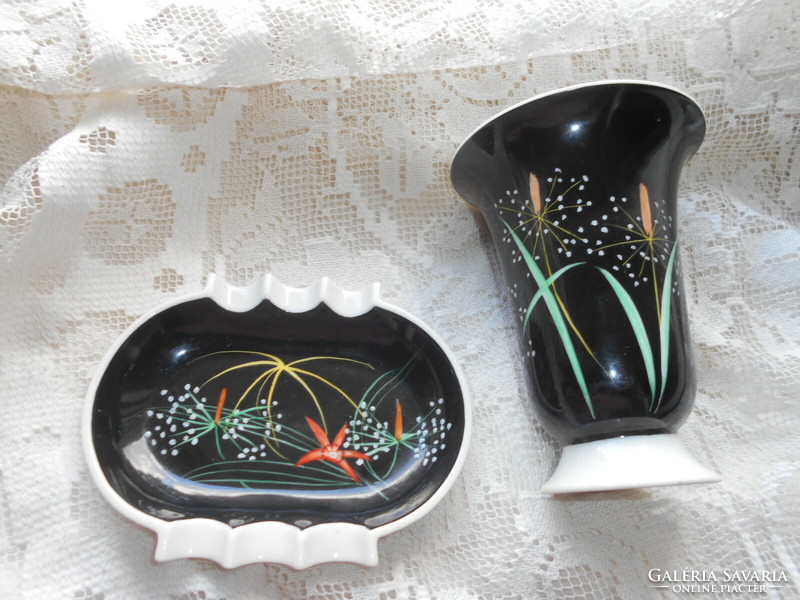 2 éva Bakos porcelain (Herend painter) vases + bowls - the price applies to 2 pieces