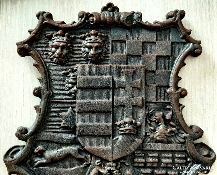 Gyönyörű állapotú nagyméretű öntöttvas régi Magyarország címer  30 cm X 26 cm