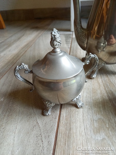 Beautiful old silver-plated teapot, sugar bowl and pouring set