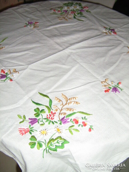 Beautiful hand-embroidered colorful floral tablecloth
