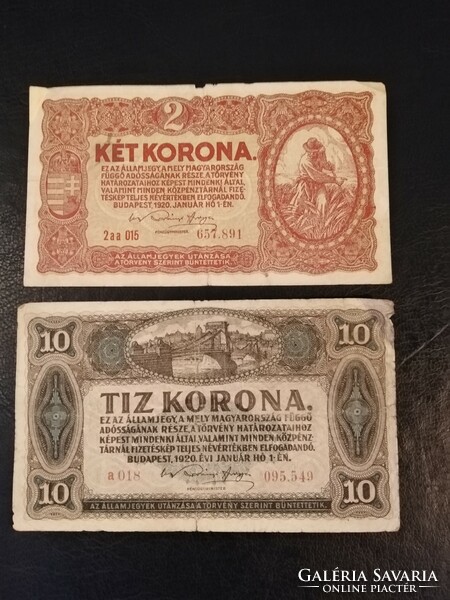 2 korona és 10 korona