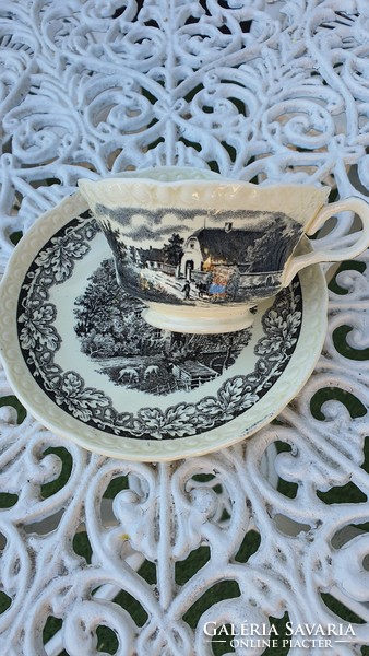 Beautiful scenic tea cup saucer and cookie plate breakfast set