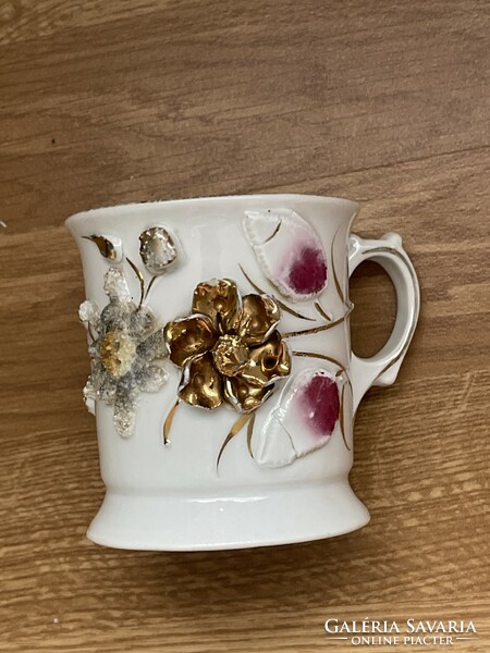 Antique, very beautiful souvenir porcelain mug from Féliszfürdö, with bulging flowers.