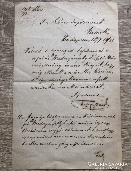 Original handwritten and signed letter of painter Károly Telepy to Lajos Deák-Ébner about László Mednyánszky