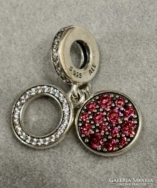 Pandora silver pendant charm with red stones