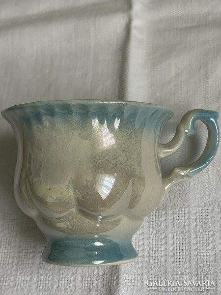 Álomszép antik fajansz kézzel festett plasztikus virággal díszített teás csésze