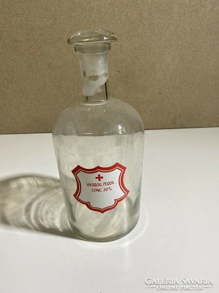 Square body, white apothecary bottle with short, matching, polished glass stopper. 4880