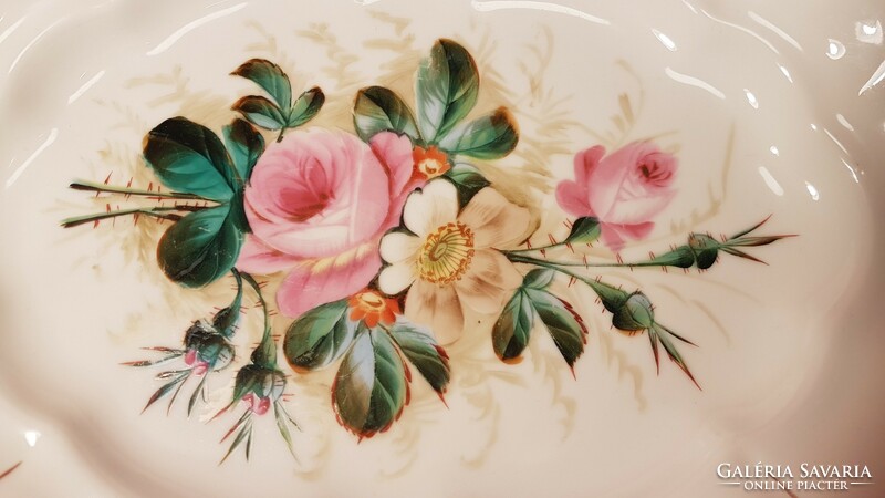 Régi, gyönyörű virágcsokor festéssel, ismeretlen jelzésű porcelán tál
