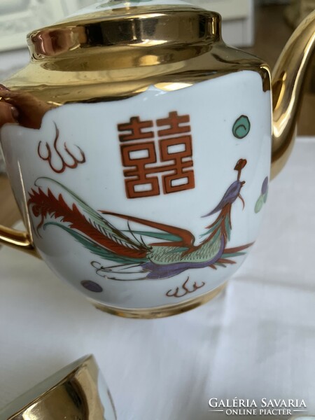 Tündéri two-person china tea set with dragon, firebird, porcelain.