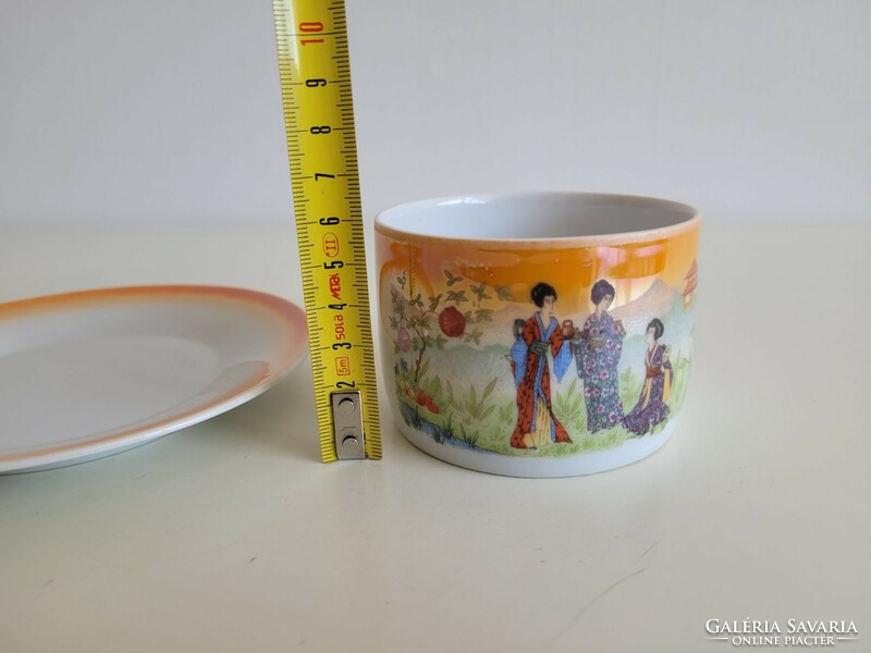 Régi Zsolnay porcelán teás csésze eozin japán minta keleti jelenet hölgyek dekor D