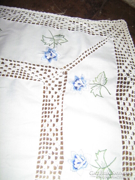 Beautiful handmade crocheted blue floral tablecloth with crochet edges and crochet inserts