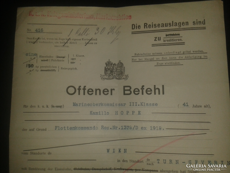 1918 Vienna Ministry of War open order