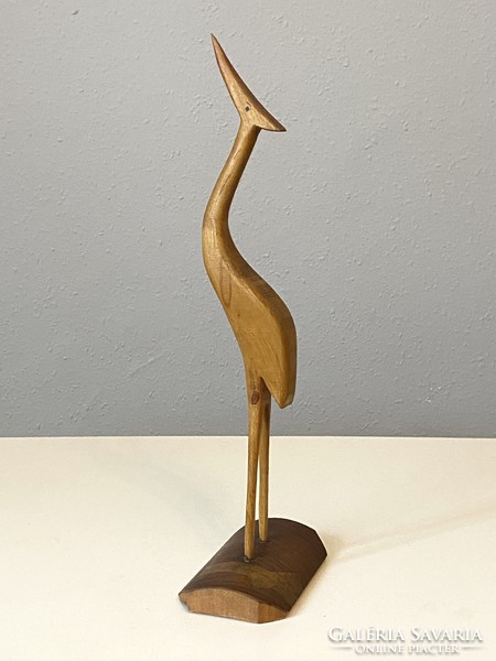 Retro carved wooden egret bird statue 42 cm