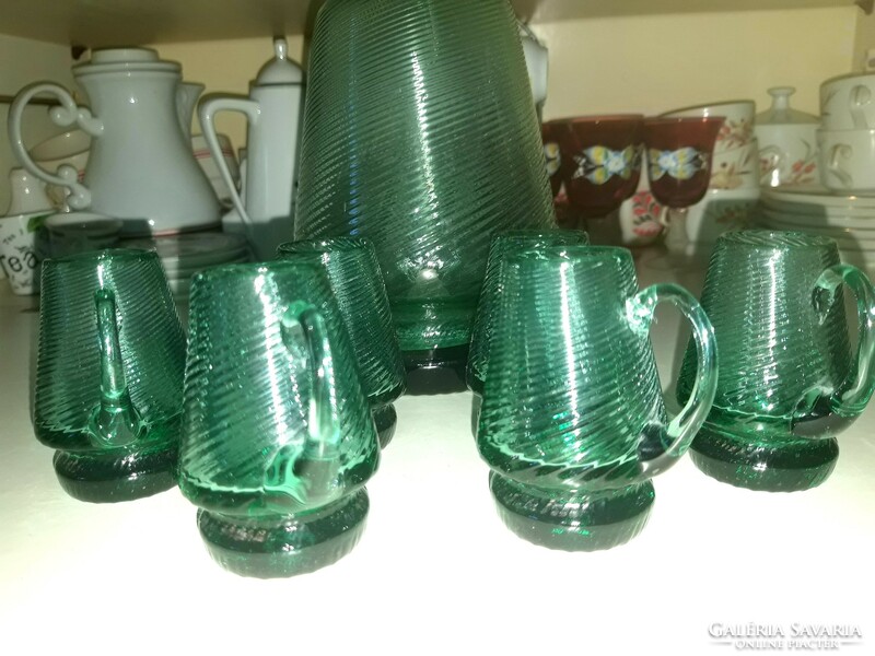 Green twisted glass brandy set