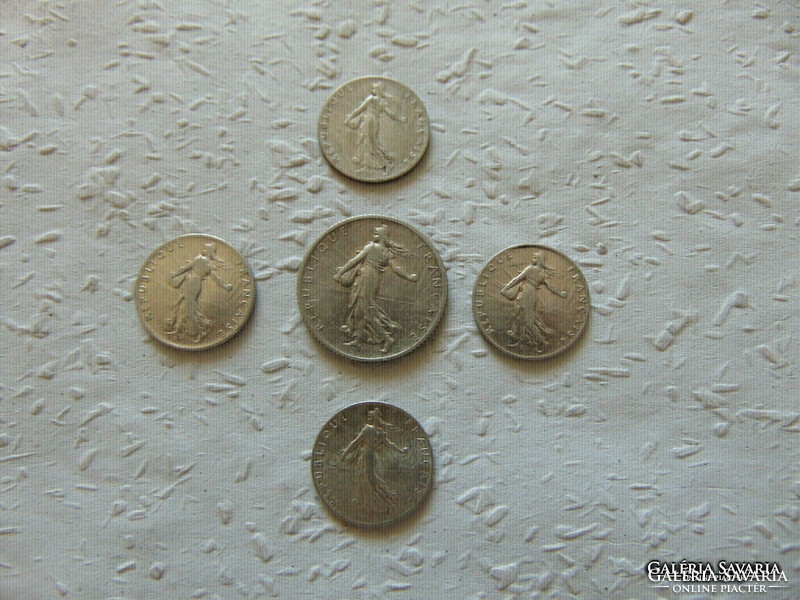 France silver 1 franc + 4 pieces of silver 50 centimes