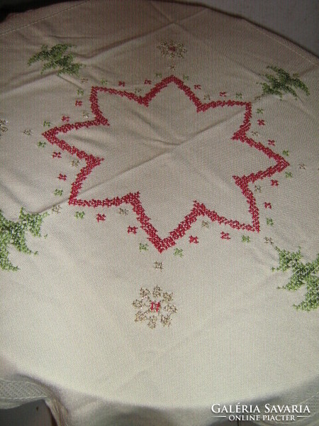 Wonderful hand embroidered cross-stitched Christmas tablecloth
