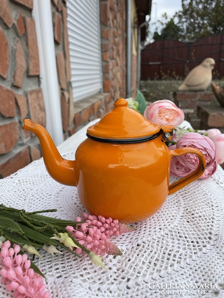 Enamel enameled beautiful yellow 0.5 Liter smaller teapot teapot coffee pot village peasant