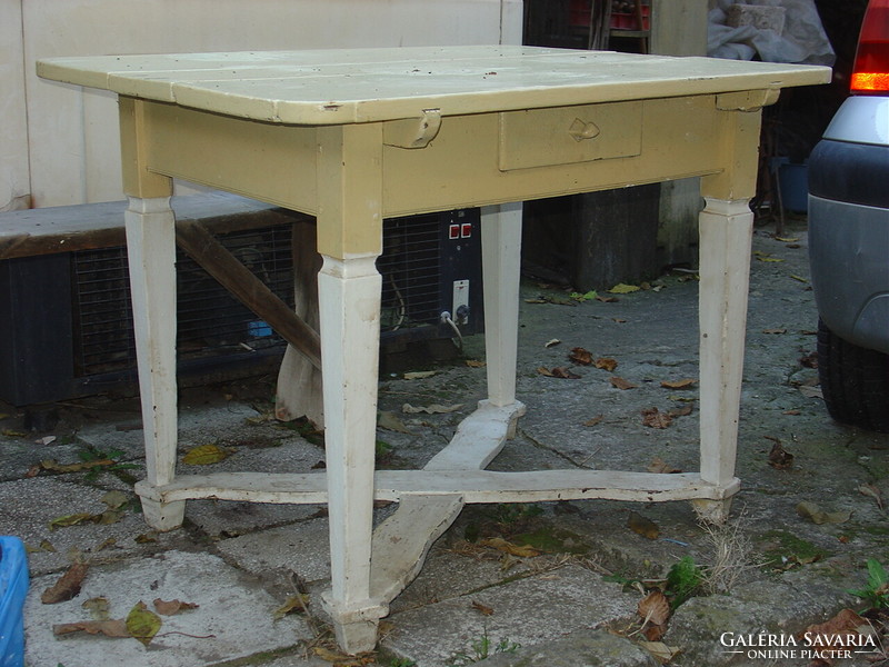 Antique 19th century pigtail painted folk peasant kitchen table with drawers