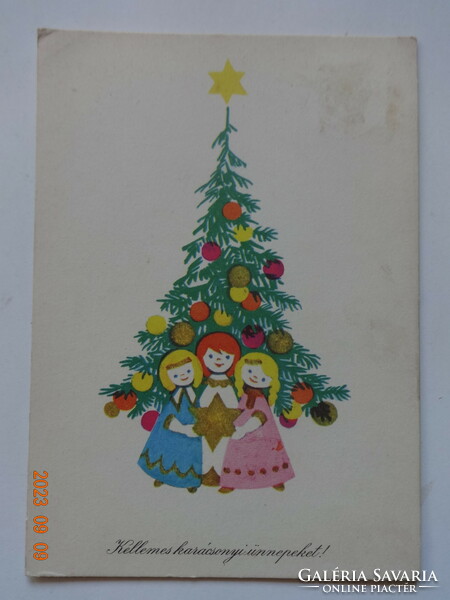Régi grafikus karácsonyi üdvözlő képeslap, Lazetzky Stella rajz